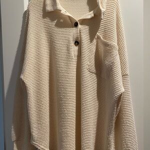 Cream Waffle Knit Button-Up Sweater